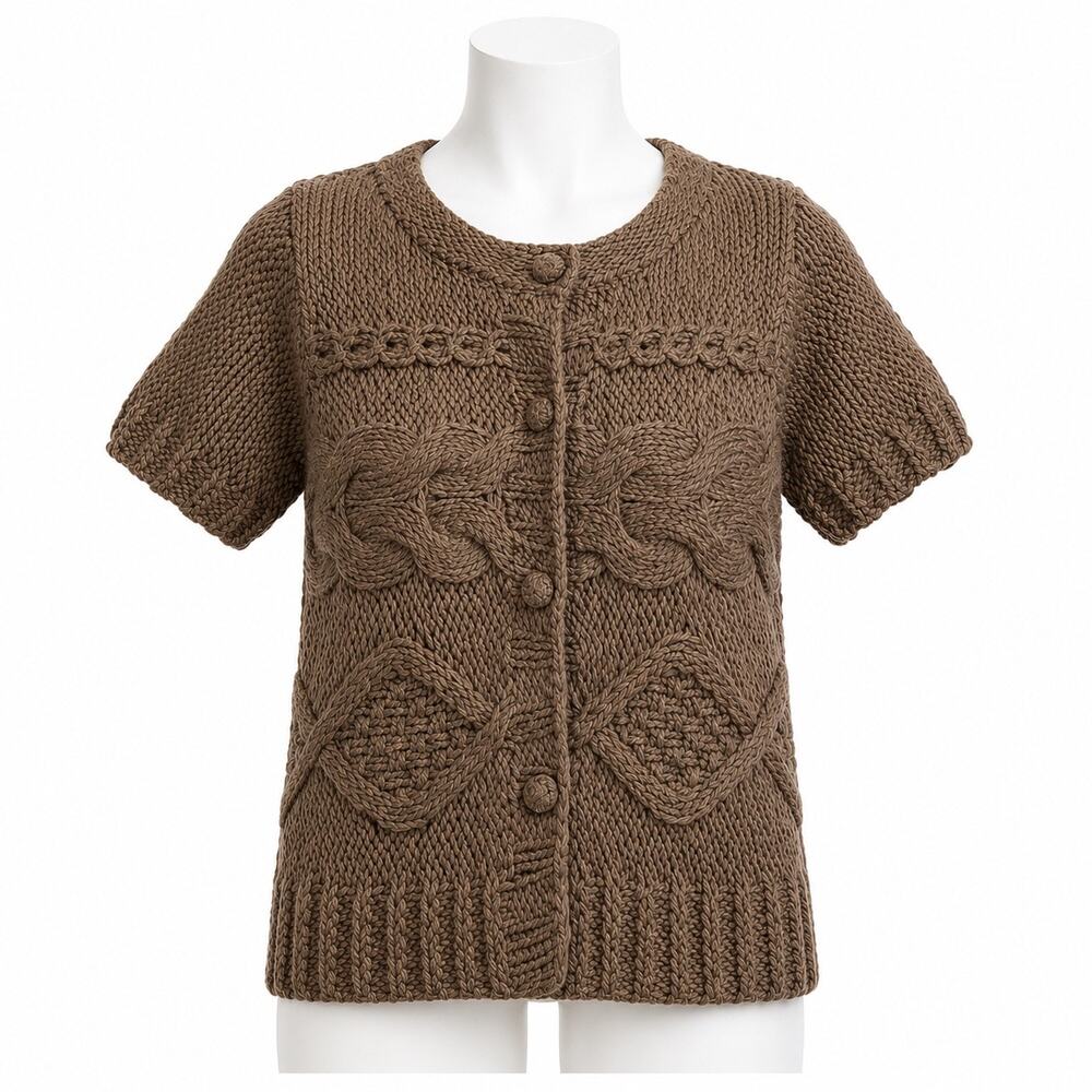 Soft Surroundings Chunky Knit Sweater Size M Brown Wool Blend Snaps Cardigan